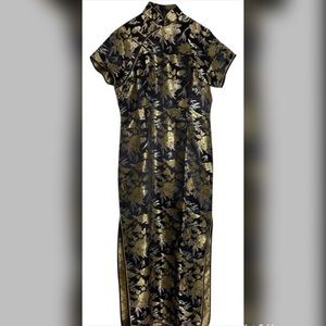 2X ML Gold black shimmer kimono slit costume dress